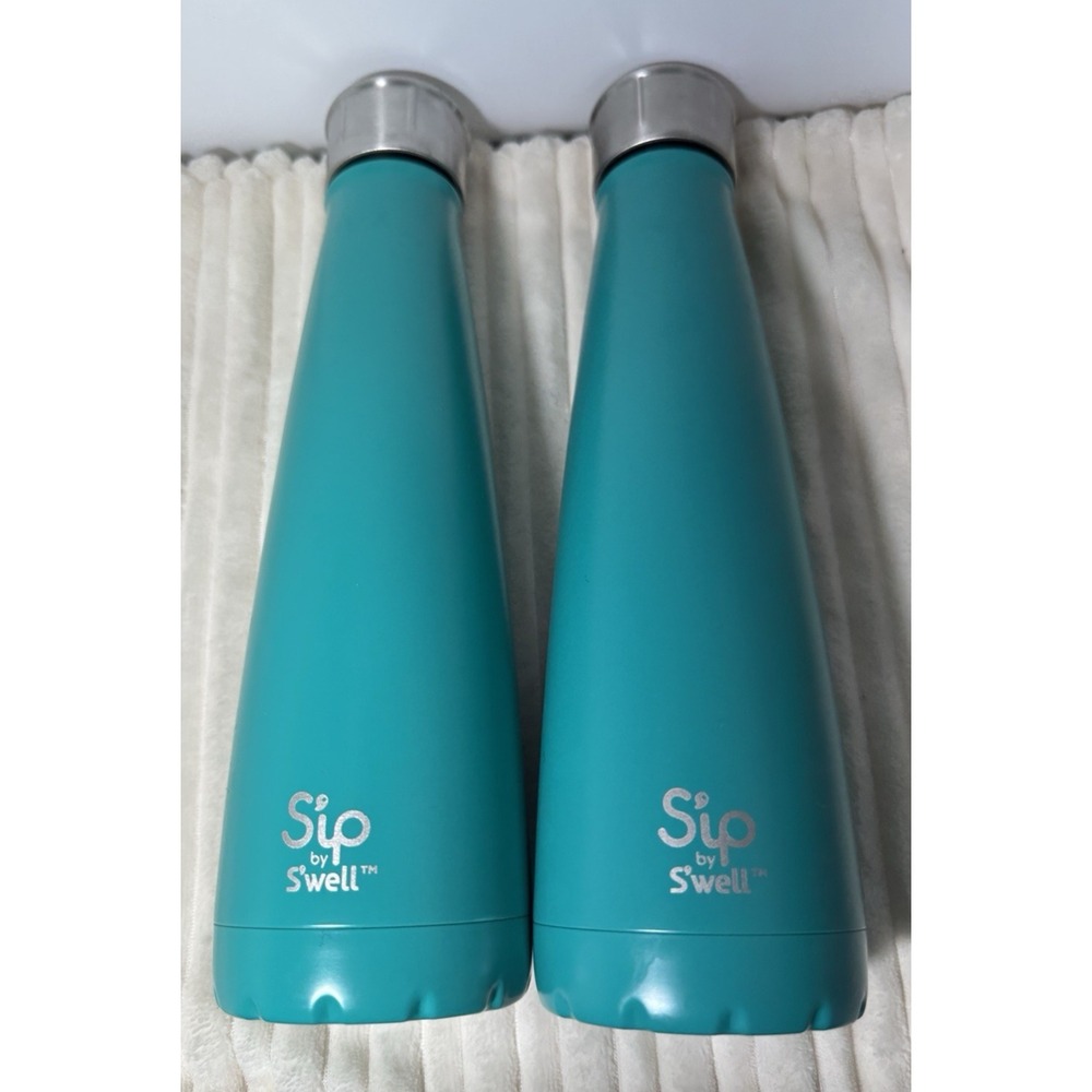 Qty 2 Sip By Swell Teal Color Water Bottles Stainless Steel 15oz. Pre-Owned